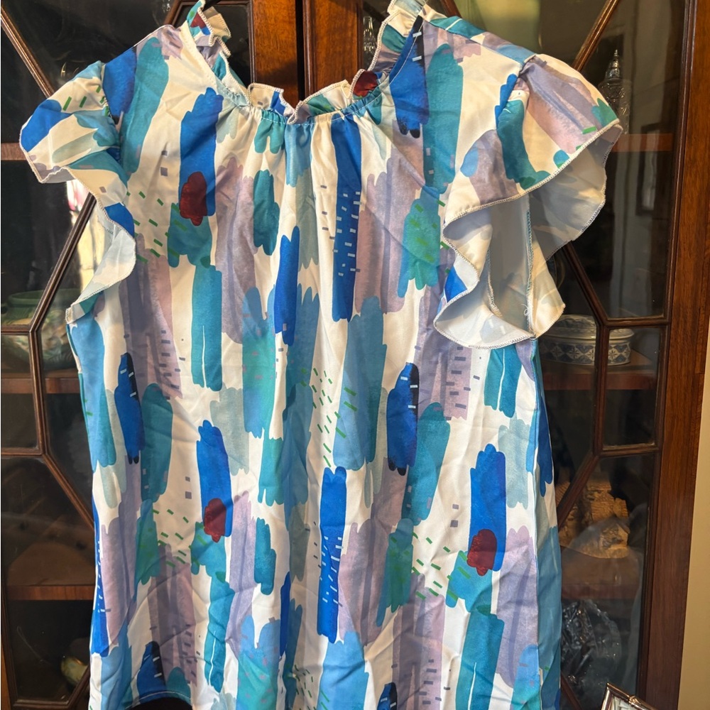 SHEIN Multicolor Abstract Ruffle Blouse - Picture 1 of 3